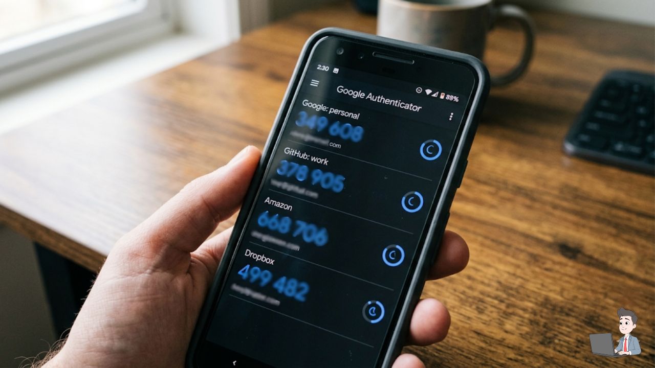A real-world photo (take a picture of your phone screen using another camera) showing the Google Authenticator or Authy app open. Blur out the actual 6-digit codes. Taking a physical photo rather than a screenshot proves you actually use the app.