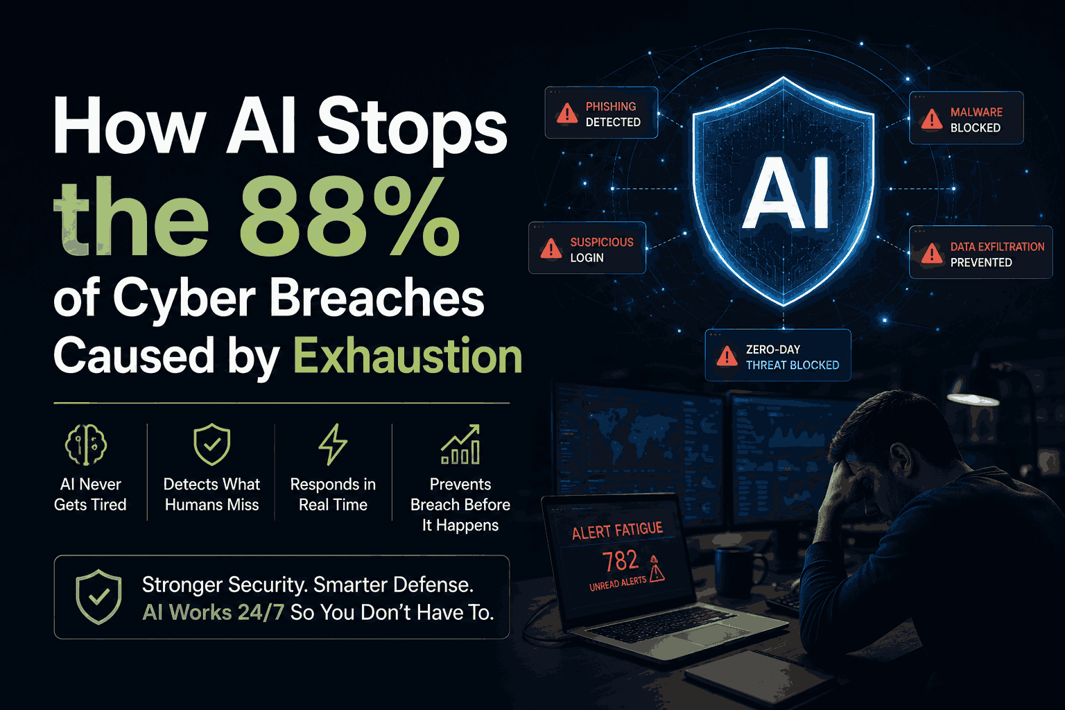 How AI Stops the 88% of Cyber Breaches Caused by Exhaustion