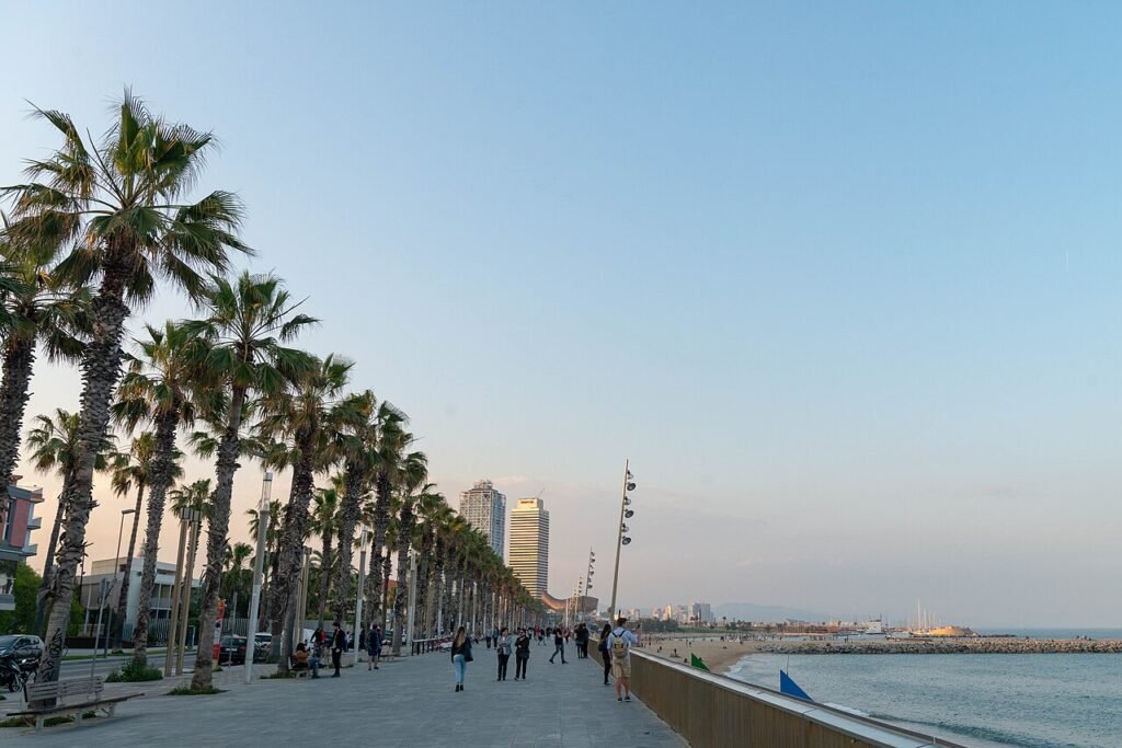 Barcelona Wheelchair Access Guide: Old Town, Beaches, and Gaudí 2 Wooden boardwalk leading across the sand toward the sea at a Barcelona beach